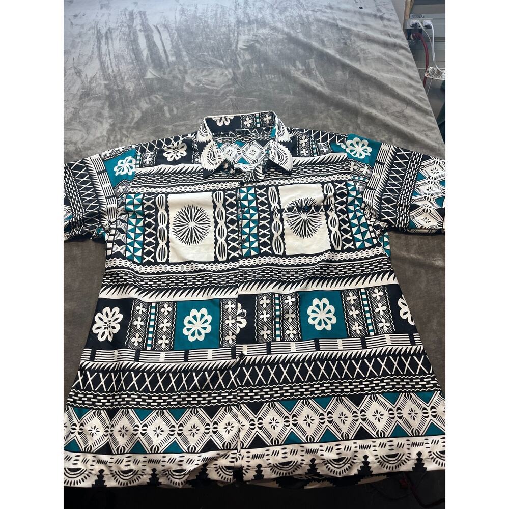 ACME Hawaiian Button Down Shirt Men’s 3XL green‎ Black Geometric Made In Fiji